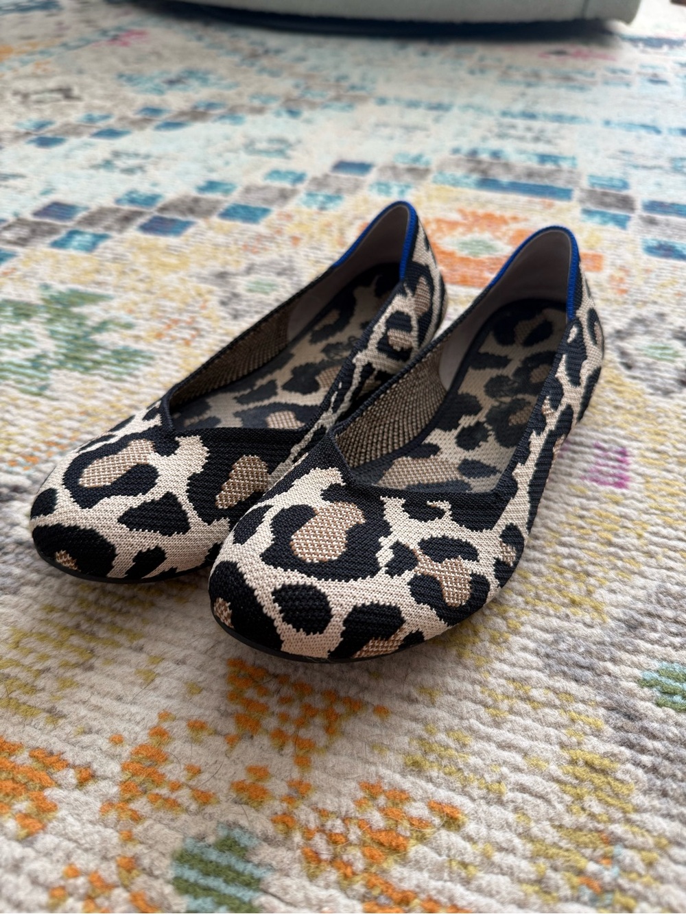 Rothy's Leopard Print Knit Ballet Flats - Black & Cream